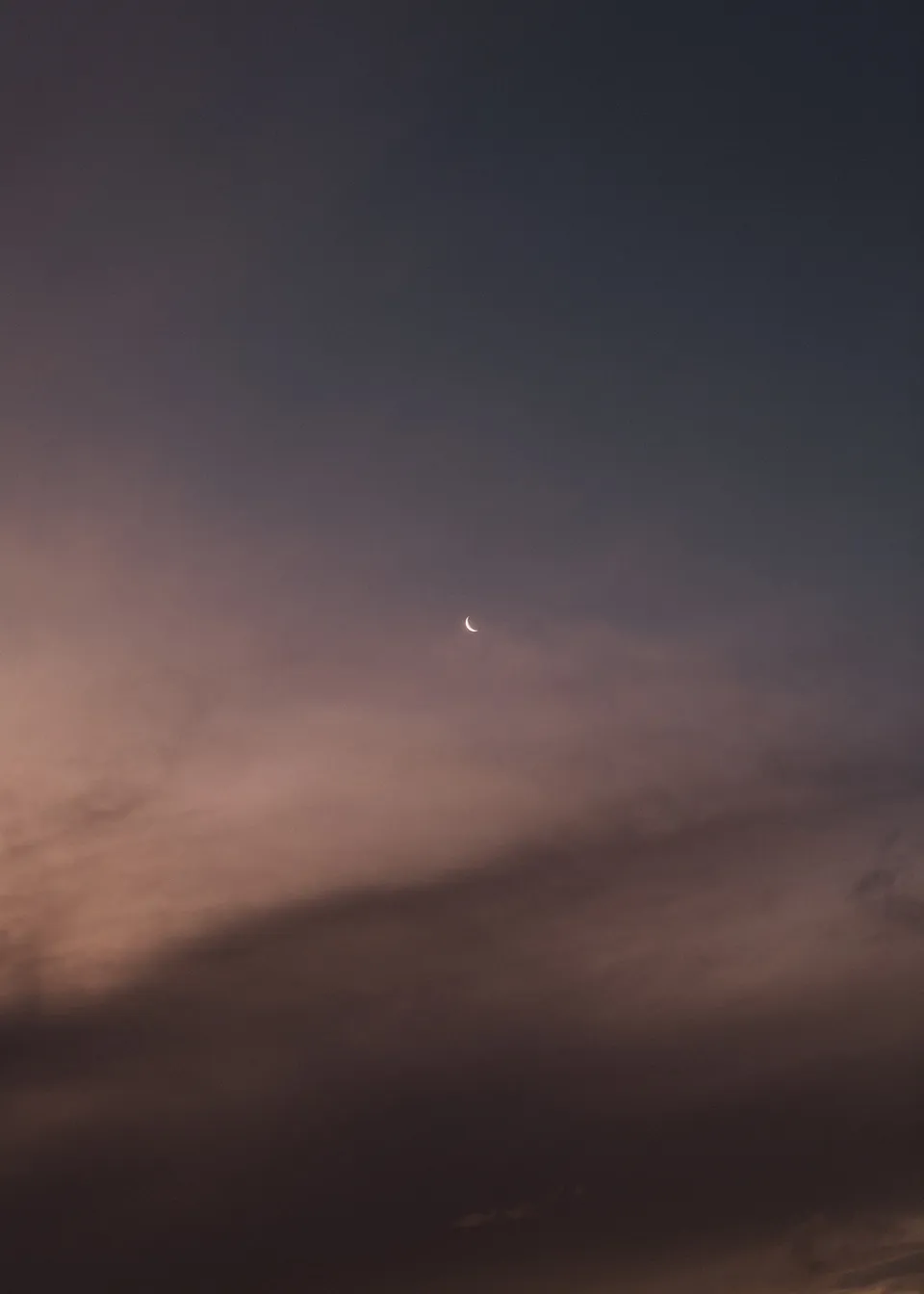 A small moon above a softly coloured evening sky. At Fig Tree Villa in Ewingsdale, Byron Bay, for an Elopement Collective elopement. Photograph by Bulb Creative.